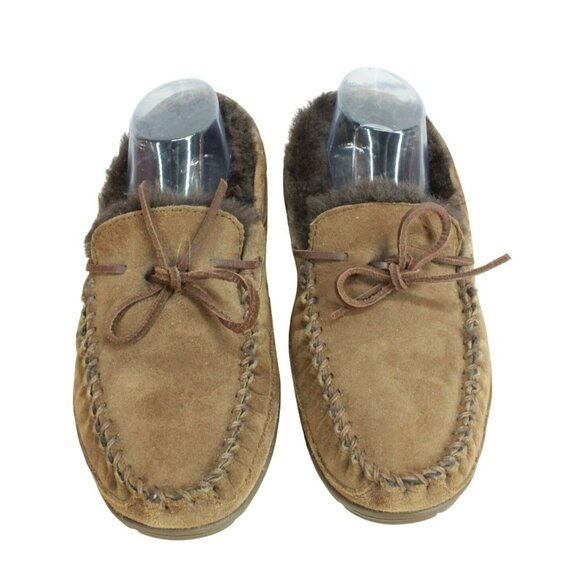 LL Bean Dark Brown Suede Wicked Good Shearling Lined Moccasin Slippers Size 9 M - Picture 5 of 9